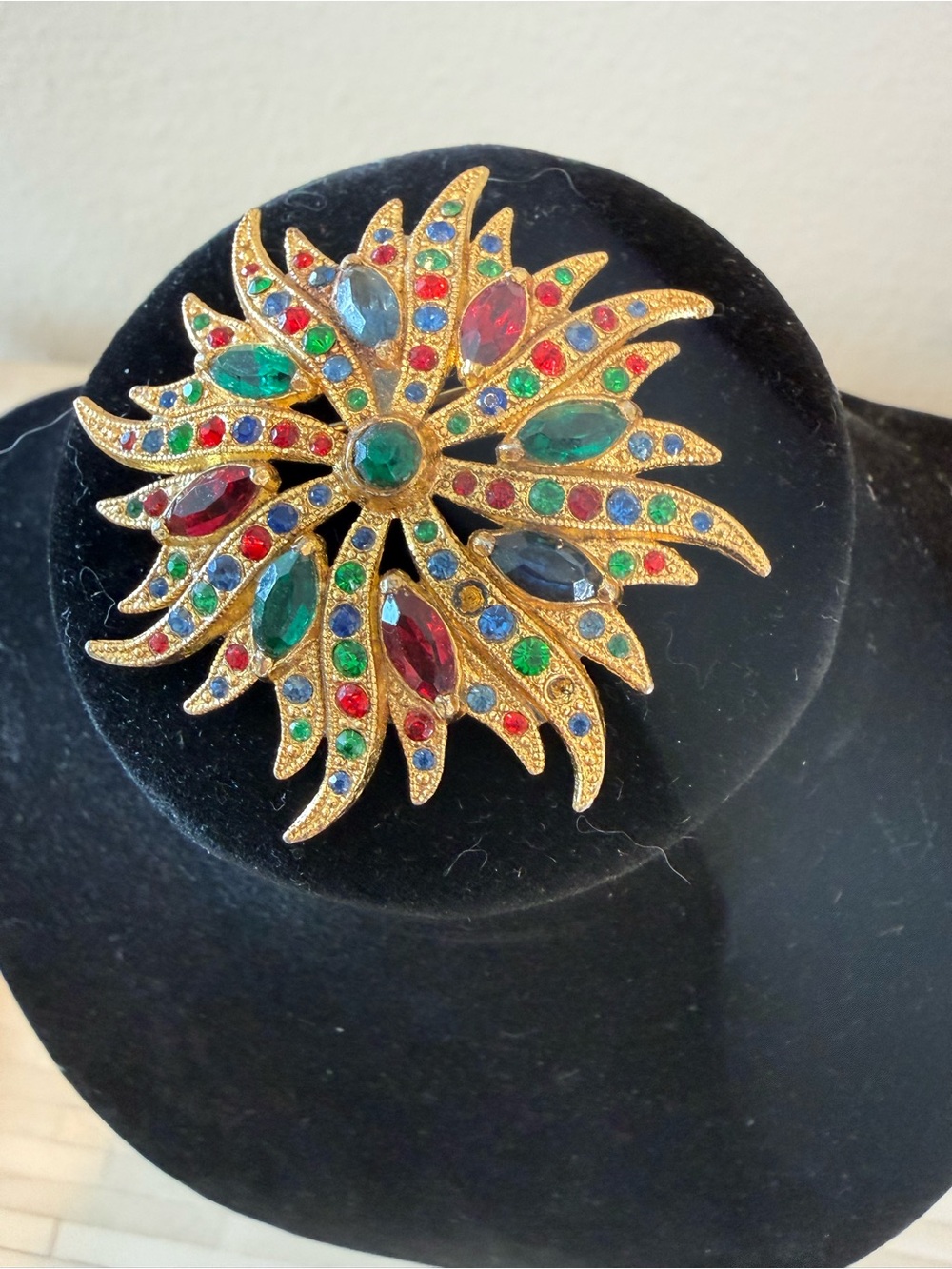 Vintage Gold Multicolor Crystal Starburst Brooch - Women Jewelry